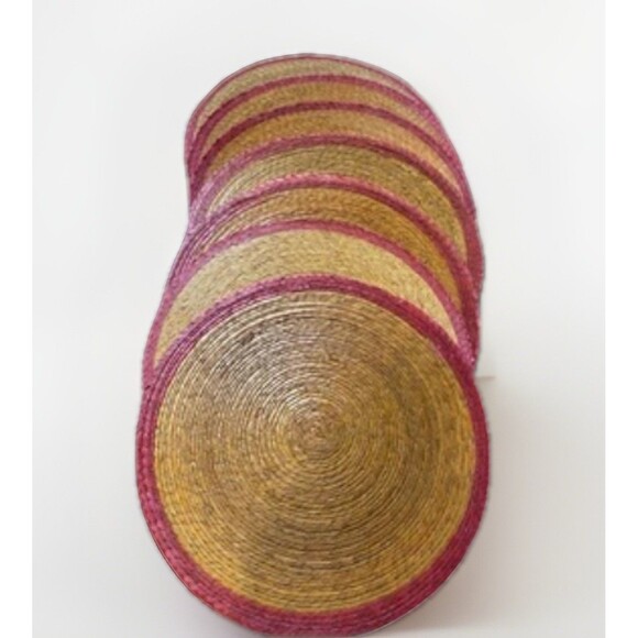 Woven Jute Sisal Raffia 16” Natural Red Trim VTG Boho Cottage Placemats Set (8) - Picture 5 of 6